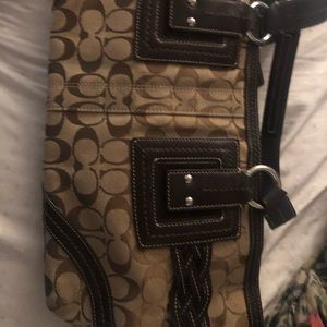 Large coach monogram handbag with leather braiding